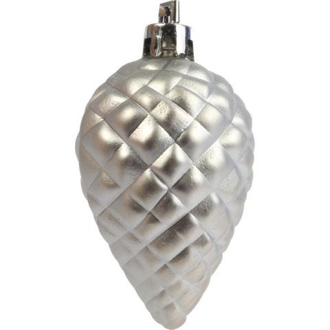 Zestaw 6 Srebrnych Bombek Choinowych w Kształcie Szyszek - Mix Mat i Połysk, Plastikowe