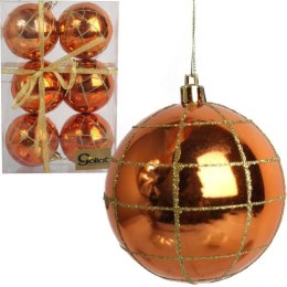 Zestaw 6 bombek plastikowych z dekorem 7 cm kolor pomarańczowy