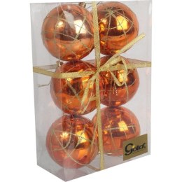 Zestaw 6 bombek plastikowych z dekorem 7 cm kolor pomarańczowy