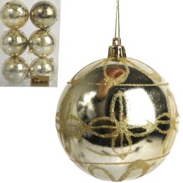 Zestaw 6 bombek plastikowych z dekorem 8 cm kolor złoty
