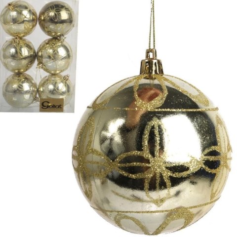 Zestaw 6 bombek plastikowych z dekorem 8 cm kolor złoty