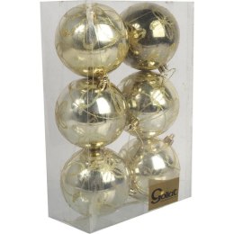 Zestaw 6 bombek plastikowych z dekorem 8 cm kolor złoty