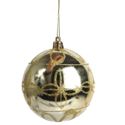 Zestaw 6 bombek plastikowych z dekorem 8 cm kolor złoty
