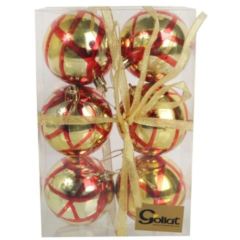 Zestaw 6 bombek plastikowych z malowanym dekorem 8 cm kolor złoty