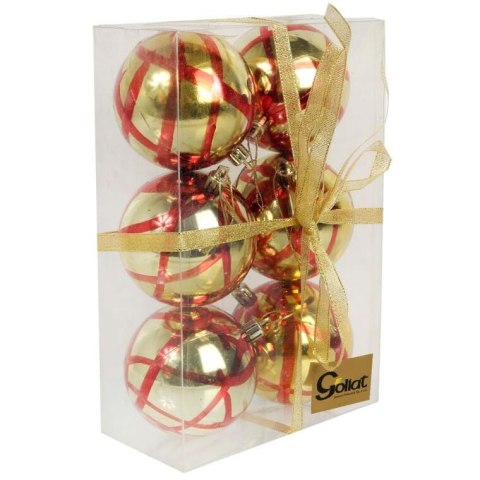 Zestaw 6 bombek plastikowych z malowanym dekorem 8 cm kolor złoty