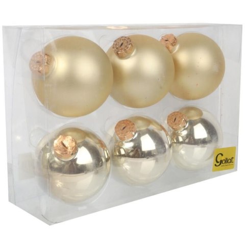 Zestaw 6 szklanych bombek dekorowanych 10 cm SZAMPAN