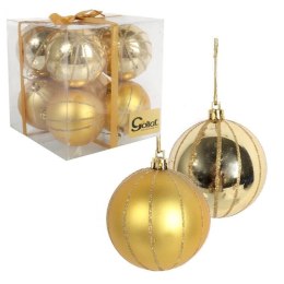 Zestaw 8 Złotych Bombek Plastikowych 7 cm z Brokatowym Dekorem