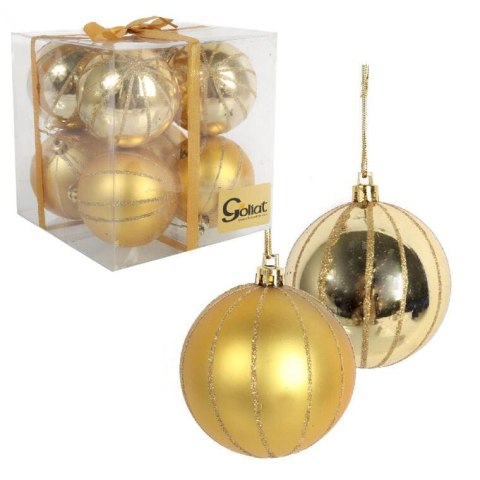 Zestaw 8 Złotych Bombek Plastikowych 7 cm z Brokatowym Dekorem