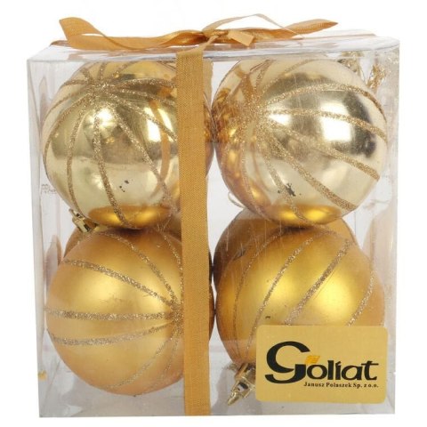 Zestaw 8 Złotych Bombek Plastikowych 7 cm z Brokatowym Dekorem