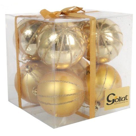 Zestaw 8 Złotych Bombek Plastikowych 7 cm z Brokatowym Dekorem