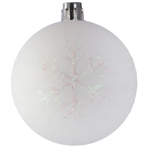 Zestaw 9 Mrożonych Bombek Plastikowych z Brokatowym Dekorem, Kolor Pudrowy Róż, 6 cm
