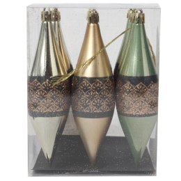 Zestaw 9 Plastikowych Bombek w Kształcie Sopli z Brokatowym Dekorem, 15 cm