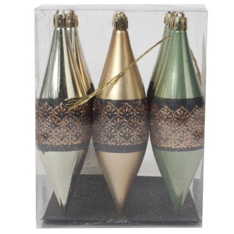 Zestaw 9 Plastikowych Bombek w Kształcie Sopli z Brokatowym Dekorem, 15 cm