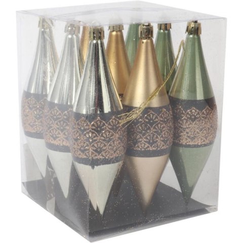 Zestaw 9 Plastikowych Bombek w Kształcie Sopli z Brokatowym Dekorem, 15 cm