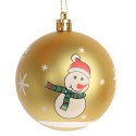 Złota Bombka Świąteczna z Motywem Bałwana, Plastikowa, 8 cm