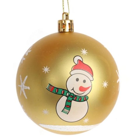 Złota Bombka Świąteczna z Motywem Bałwana, Plastikowa, 8 cm