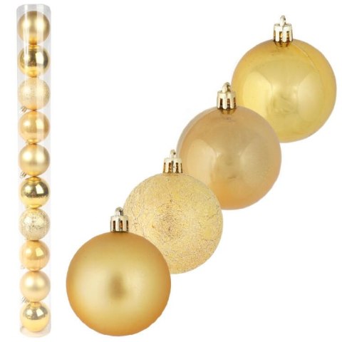 Złote Bombki Bożonarodzeniowe Plastikowe 6 cm - Zestaw 10 sztuk