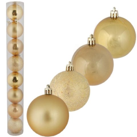 Złote, Plastikowe Bombki na Choinkę, 8 Szczegółowo Wykonanych Sztuk, 6 CM.