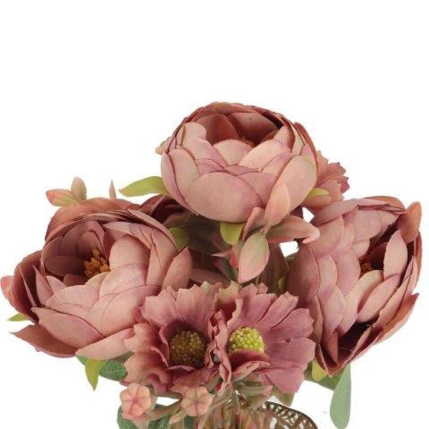 BUKIET 7 GAŁĄZEK Z PIWONIAMI I MARGARETKAMI 30 CM KOLOR ŁOSOSIOWY