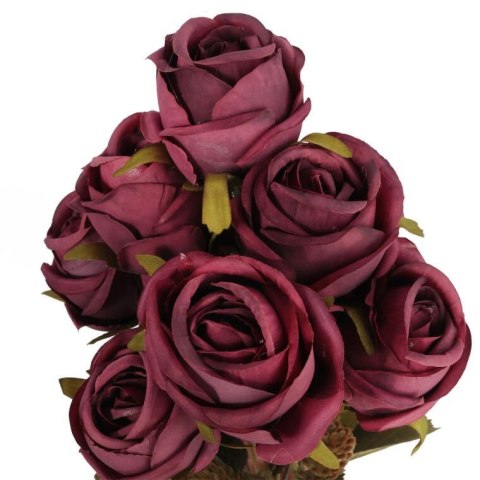 BUKIET 9 RÓŻ Z DODATKAMI 40 CM KOLOR CIEMNY RÓŻ