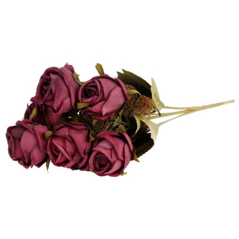 BUKIET 9 RÓŻ Z DODATKAMI 40 CM KOLOR CIEMNY RÓŻ