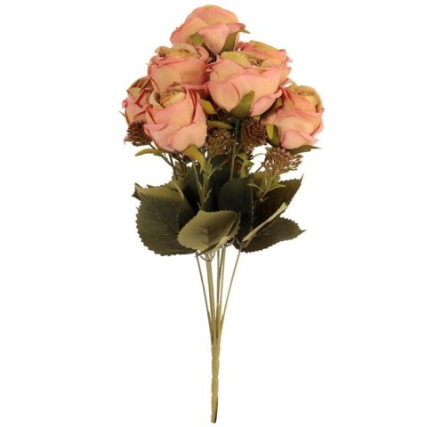 BUKIET 9 RÓŻ Z DODATKAMI 40 CM KOLOR ŁOSOSIOWY