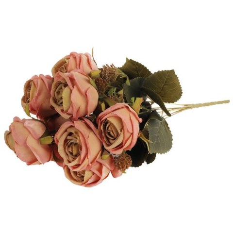 BUKIET 9 RÓŻ Z DODATKAMI 40 CM KOLOR ŁOSOSIOWY