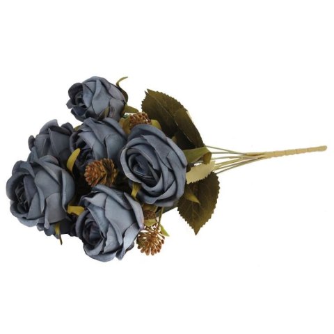 BUKIET 9 RÓŻ Z DODATKAMI 40 CM KOLOR NIEBIESKI