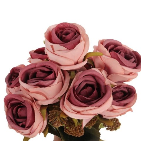 BUKIET 9 RÓŻ Z DODATKAMI 40 CM KOLOR RÓŻOWY