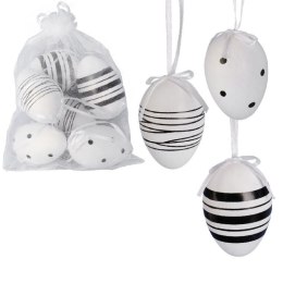Jajka plastikowe zawieszki zestaw 6 sztuk 6 cm biało czarne
