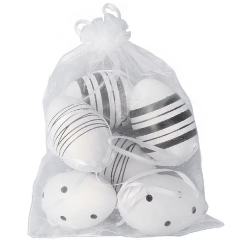 Jajka plastikowe zawieszki zestaw 6 sztuk 6 cm biało czarne