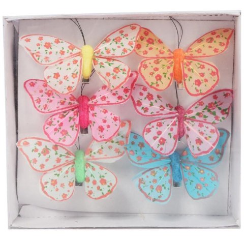 Komplet 6 motyli na klamerce 7 cm