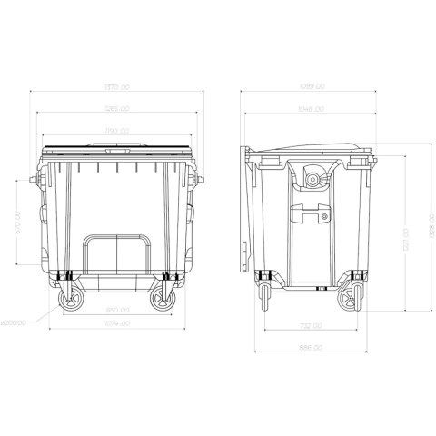 Kontener pojemnik na odpady śmieci komunalne PZH EN 840-2 DIN 1100L - niebieski