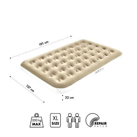 NC2802 MATERAC TURYSTYCZNY DMUCHANY 191X137X22 CM BEŻOWY NILS CAMP