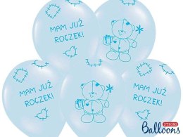 Balony Miś - Mam już Roczek! Pastelowy Błękit, 30cm, 6 szt.