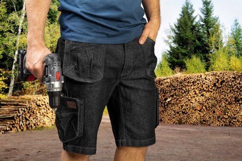 KRÓTKIE SPODENKI ROBOCZE DENIM, CZARNE XL KRÓTKIE SPODENKI ROBOCZE DENIM, CZARNE XL