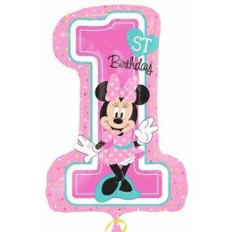 Cyfra 1 Balon Foliowy na Roczek Różowy 71 cm - Myszka Minnie
