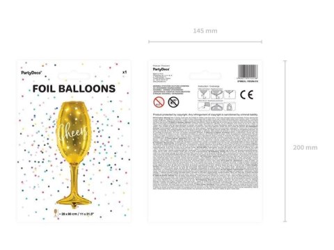 Balon Foliowy - Kieliszek Szampana Cheers, złoty, 28x80 cm Balon Foliowy - Kieliszek Szampana Cheers, złoty, 28x80 cm