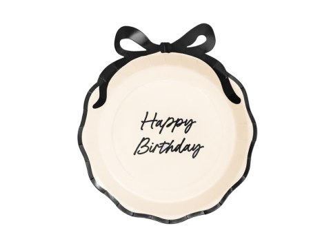 Talerzyki papierowe „Happy Birthday" z kokardką - 24 cm, 6szt