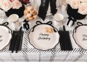 Talerzyki papierowe „Happy Birthday" z kokardką - 24 cm, 6szt