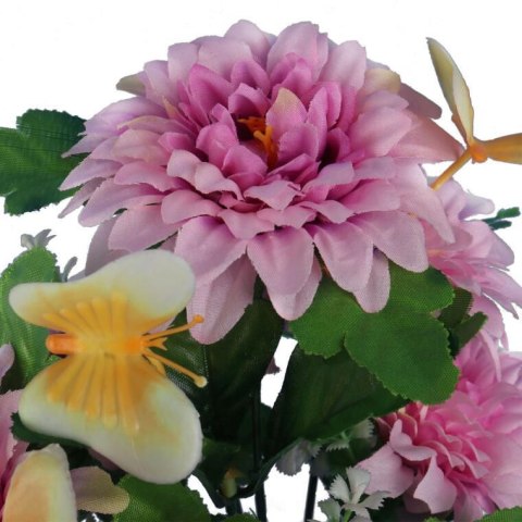 BUKIET FIOLETOWYCH MARGARETEK Z DEKORACYJNYMI MOTYLKAMI - KWIECISTA DEKORACJA 40 CM