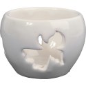Biały Ceramiczny Lampion Świecznik z Ażurowym Wzorem Anioła