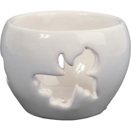 Biały Ceramiczny Lampion Świecznik z Ażurowym Wzorem Anioła