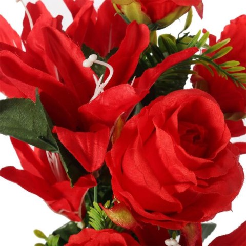 Bukiet 12 kwiatów mix róża z lilią kolor CZERWONY