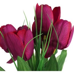 Bukiet 6 TULIPANÓW z trawką 34 cm FIOLETOWY
