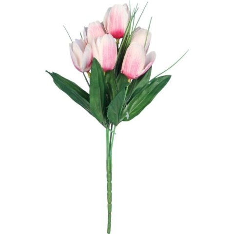 Bukiet 6 TULIPANÓW z trawką 34 cm JASNO RÓŻOWY