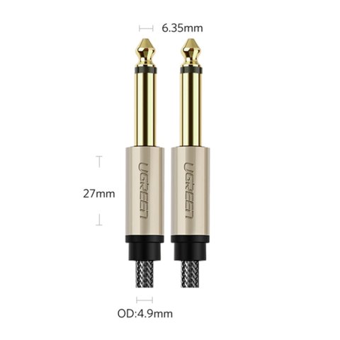 Kabel przewód audio mono TS jack 6.35mm - jack 6.35mm 2m - szary Kabel przewód audio mono TS jack 6.35mm - jack 6.35mm 2m - szary