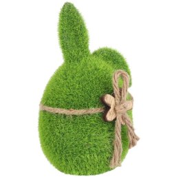 Zając flokowany z drewnianym kwiatkiem 15 cm zielony