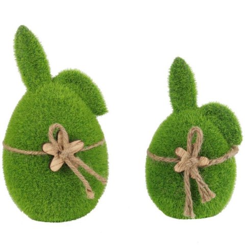 Zając flokowany z drewnianym kwiatkiem 15 cm zielony Zając flokowany z drewnianym kwiatkiem 15 cm zielony