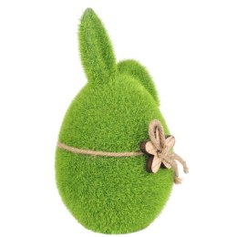 Zając flokowany z drewnianym kwiatkiem 18 cm zielony